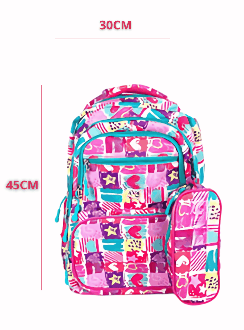 Mochila Con Lonchera Y Estuche 45CM Diseños Variados Niña Stars in pink-1
