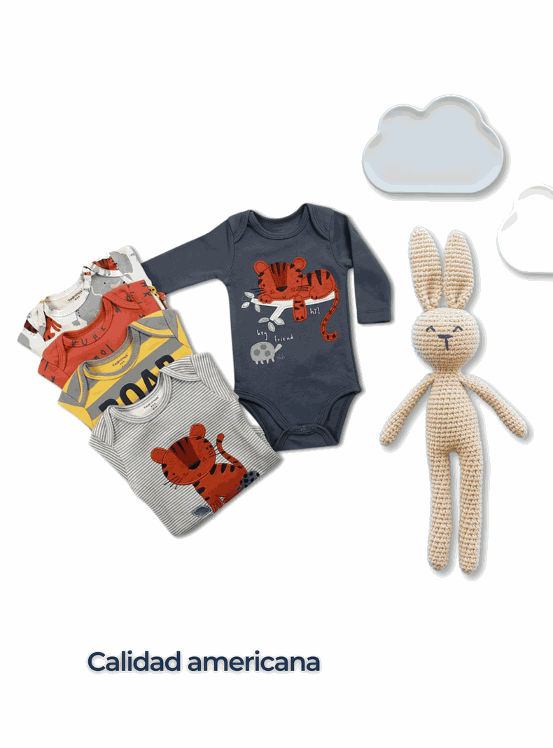 Pack 5 Bodys Bebé Niño Manga Larga Tedmimak 100% Algodón Safari Buddie-5