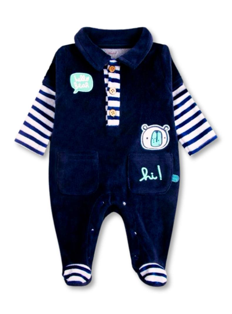 Enterito Pijama Bebé Niño 0 a 6 Meses 100% Plush Rayas Azules-0