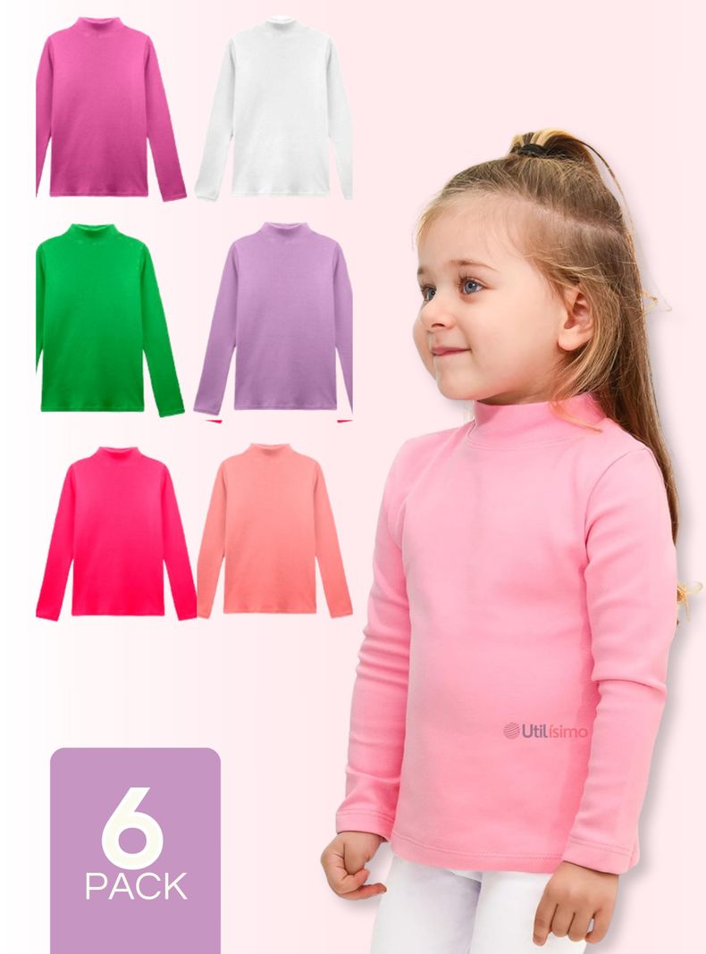 Pack 6 Camiseta Polera Polar Cuello Alto Niña Primera Capa-0