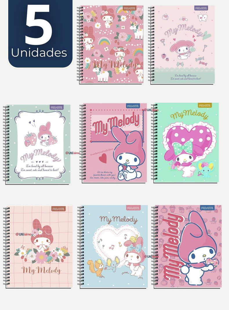 Pack 5 Cuadernos Universitarios My Melody de 100 Hojas Proarte 7mm Diseno Surtido