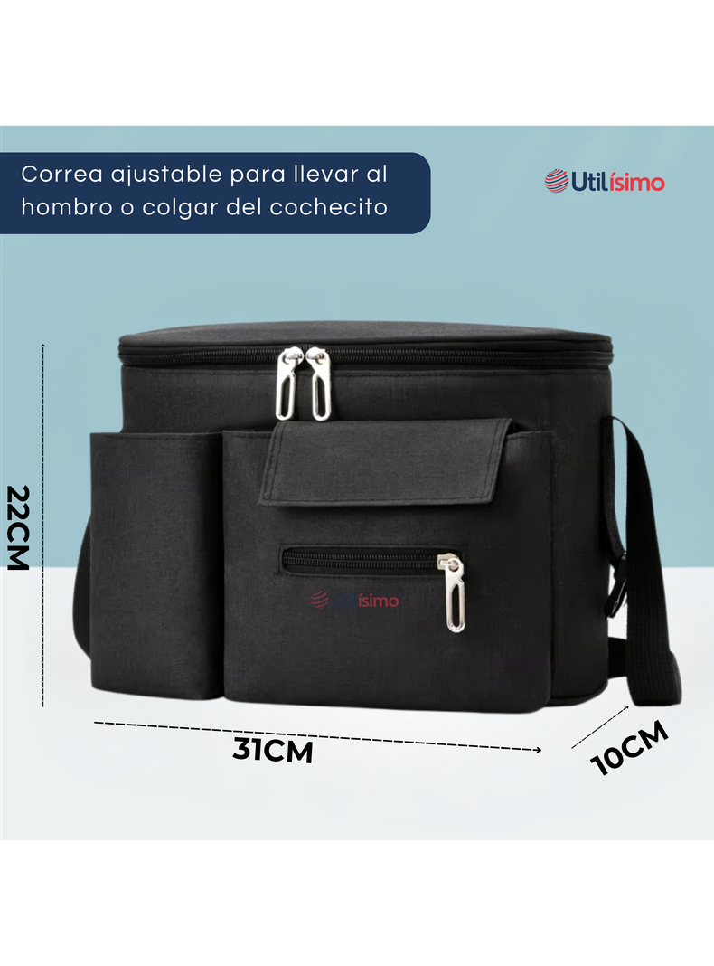 Bolso Maternal Mochila Para Coche Pañalera Bebé Mamá Negro-2