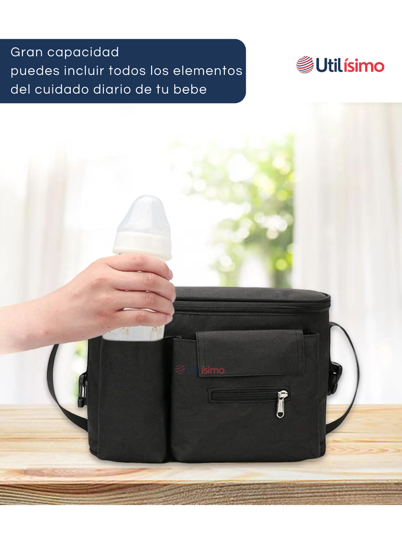 Bolso Maternal Mochila Para Coche Pañalera Bebé Mamá Negro-4