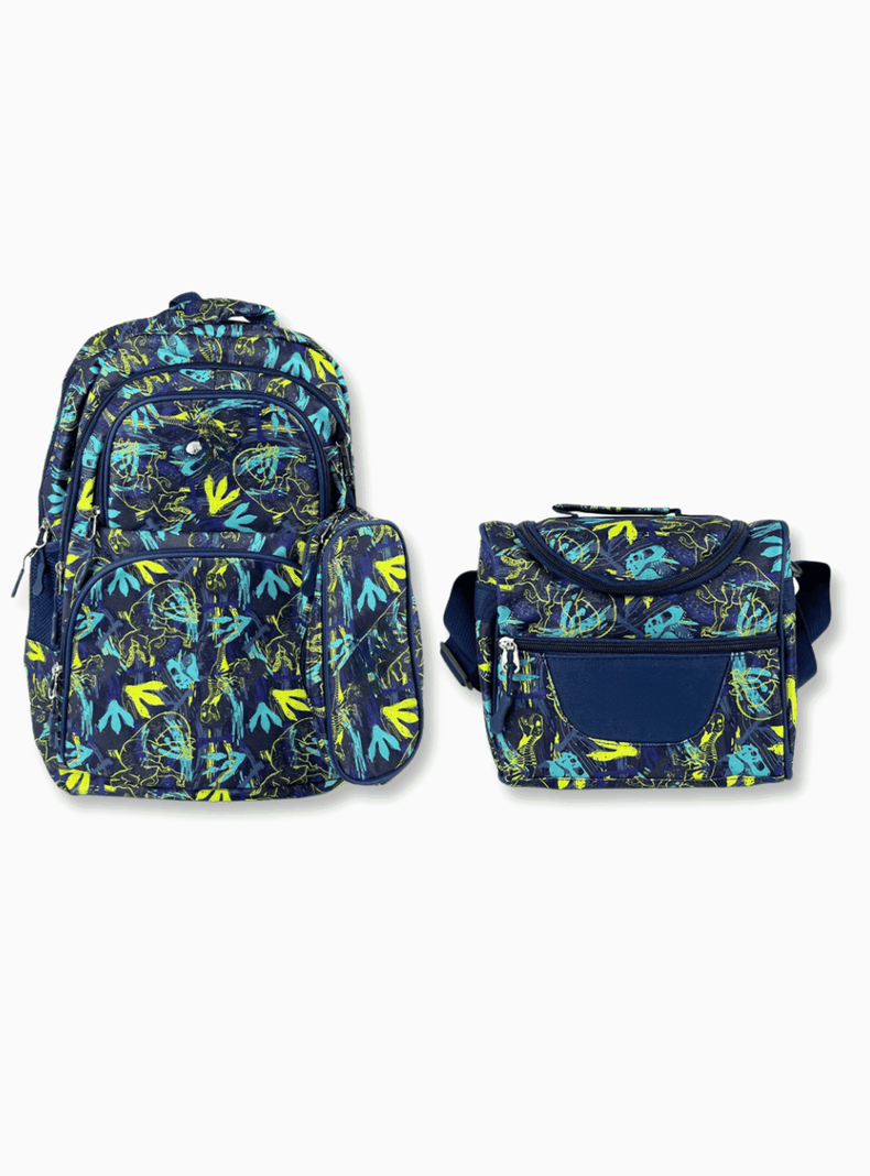 Mochila Con Lonchera Y Estuche 45CM Estampado Niño Dinosaur tracks-0
