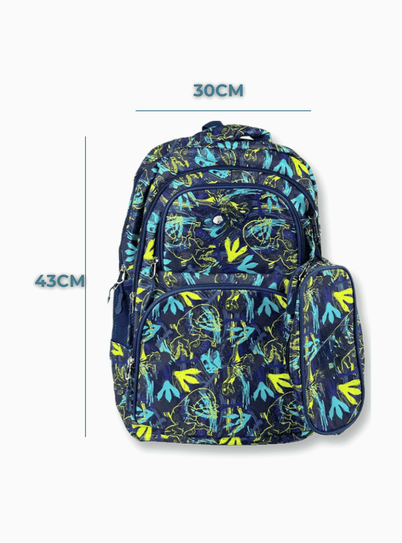 Mochila Con Lonchera Y Estuche 45CM Estampado Niño Dinosaur tracks-1