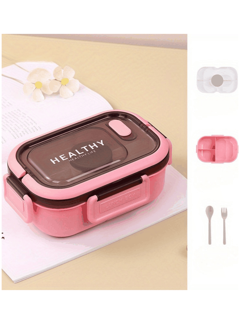 Fiambrera Contenedor 1200 Ml Bento Box Táper Hermético + Salsera Plástico Pink-0
