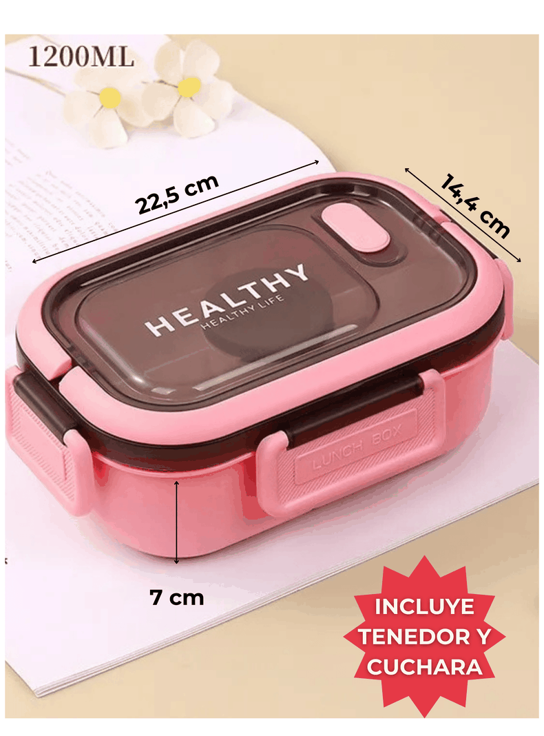 Fiambrera Contenedor 1200 Ml Bento Box Táper Hermético + Salsera Plástico Pink-1