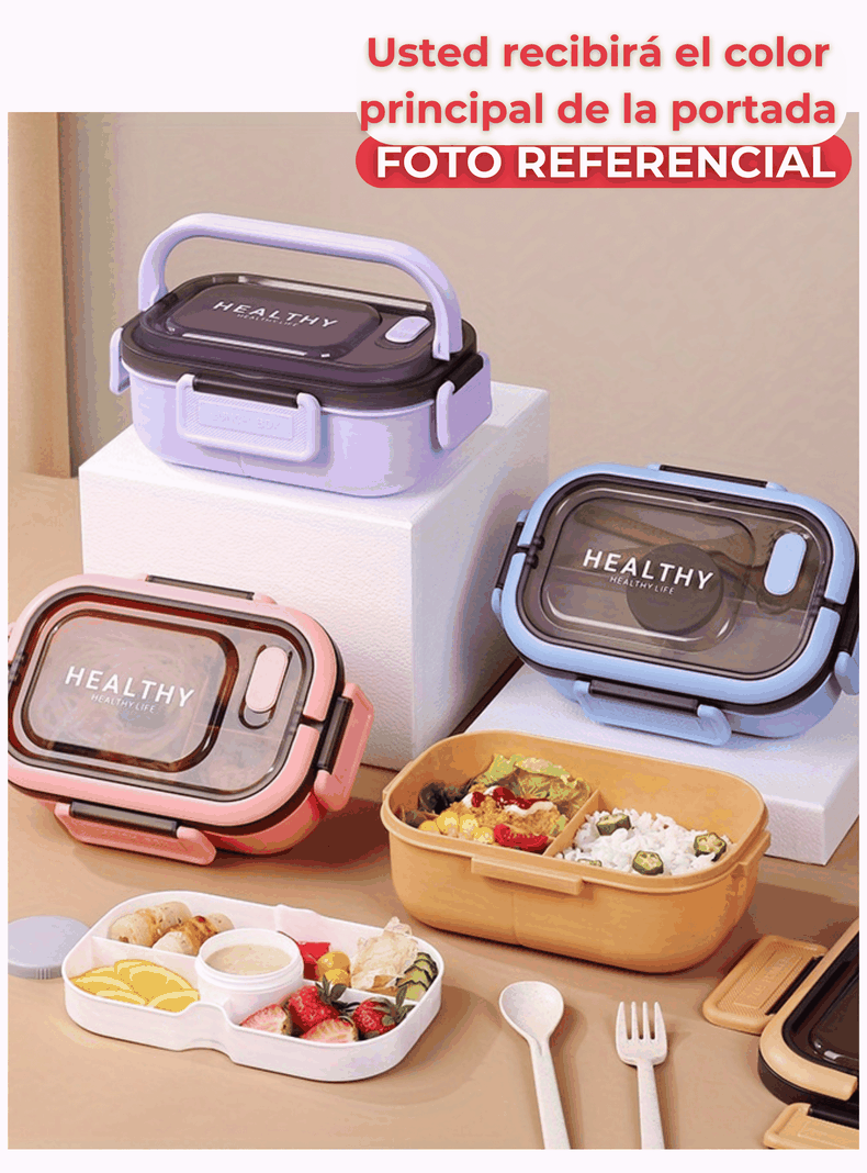 Fiambrera Contenedor 1200 Ml Bento Box Táper Hermético + Salsera Plástico Pink-2