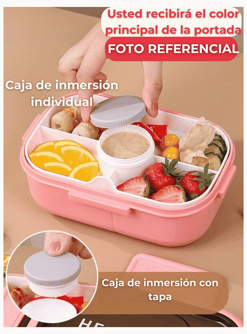 Fiambrera Contenedor 1200 Ml Bento Box Táper Hermético + Salsera Plástico Pink-3