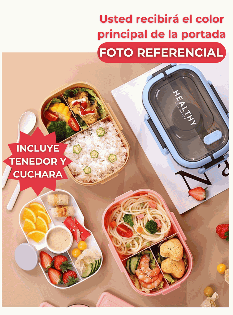 Fiambrera Contenedor 1200 Ml Bento Box Táper Hermético + Salsera Plástico Pink-5