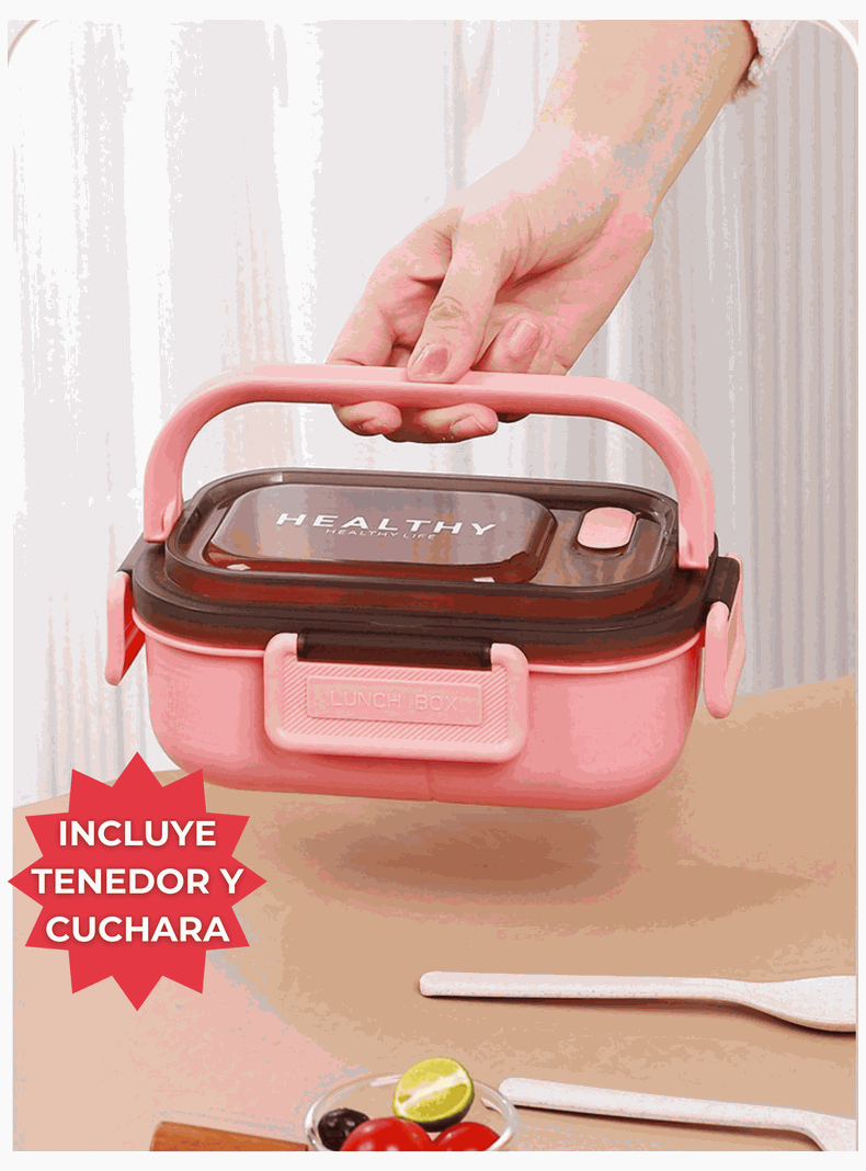 Fiambrera Contenedor 1200 Ml Bento Box Táper Hermético + Salsera Plástico Pink-6