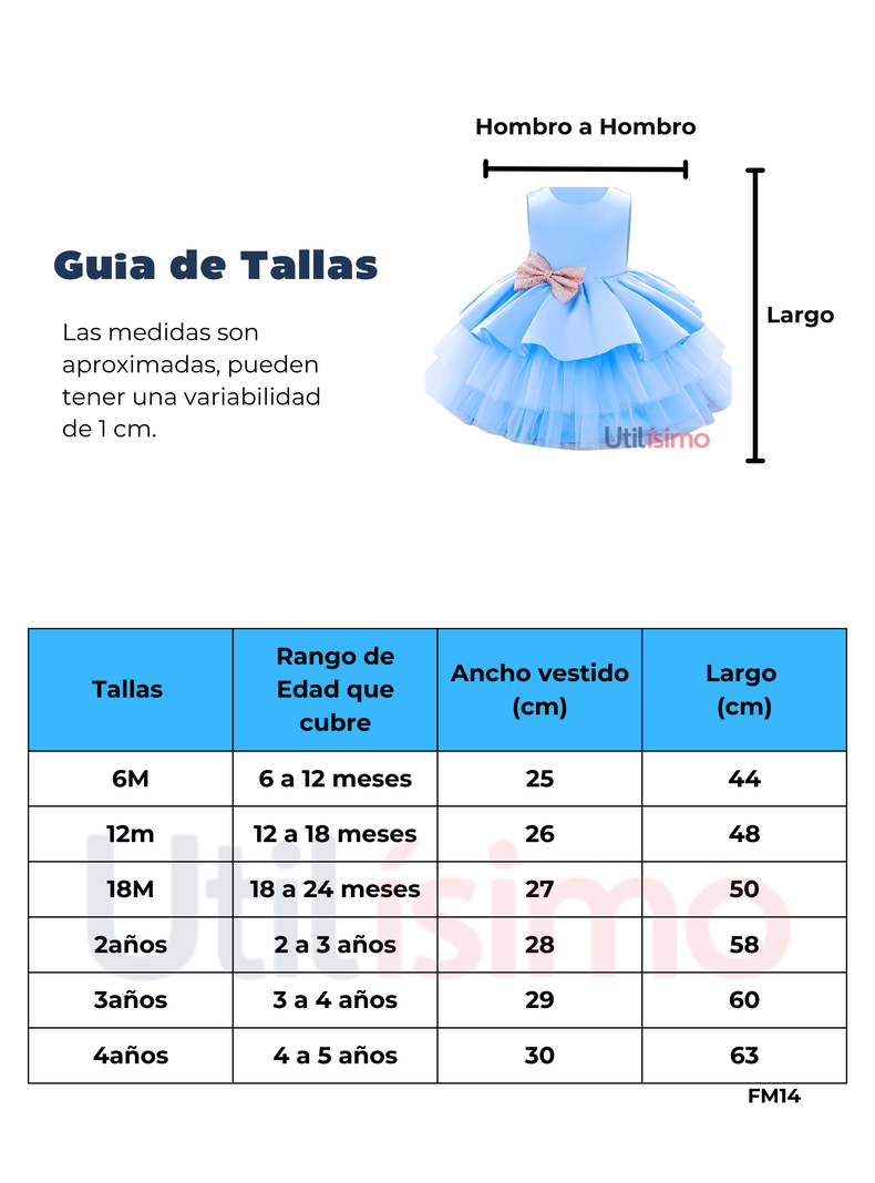 Vestidos Fiesta Tul y Volantes Niña 6 Meses a 5 años Princesa Celeste-2