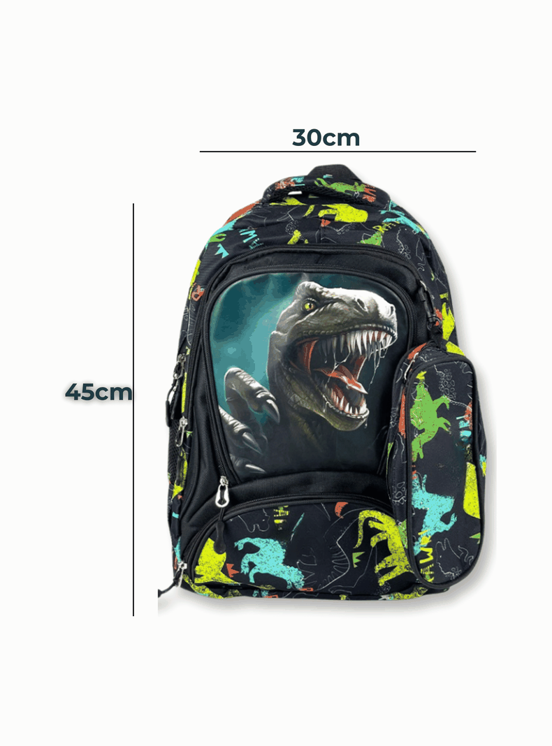 Mochila Con Lonchera Y Estuche 45cm Escolar Niño Dinosaurio Verde-1