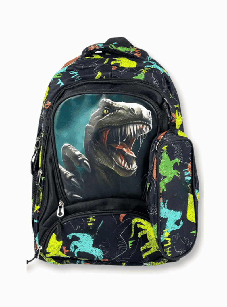Mochila Con Lonchera Y Estuche 45cm Escolar Niño Dinosaurio Verde-4
