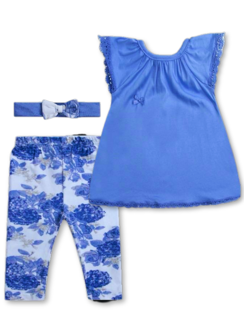 Set 2 Piezas Conjunto Bebe Nina Tedmimak Verano 100% Algodon Bluish Flower Azul 9
