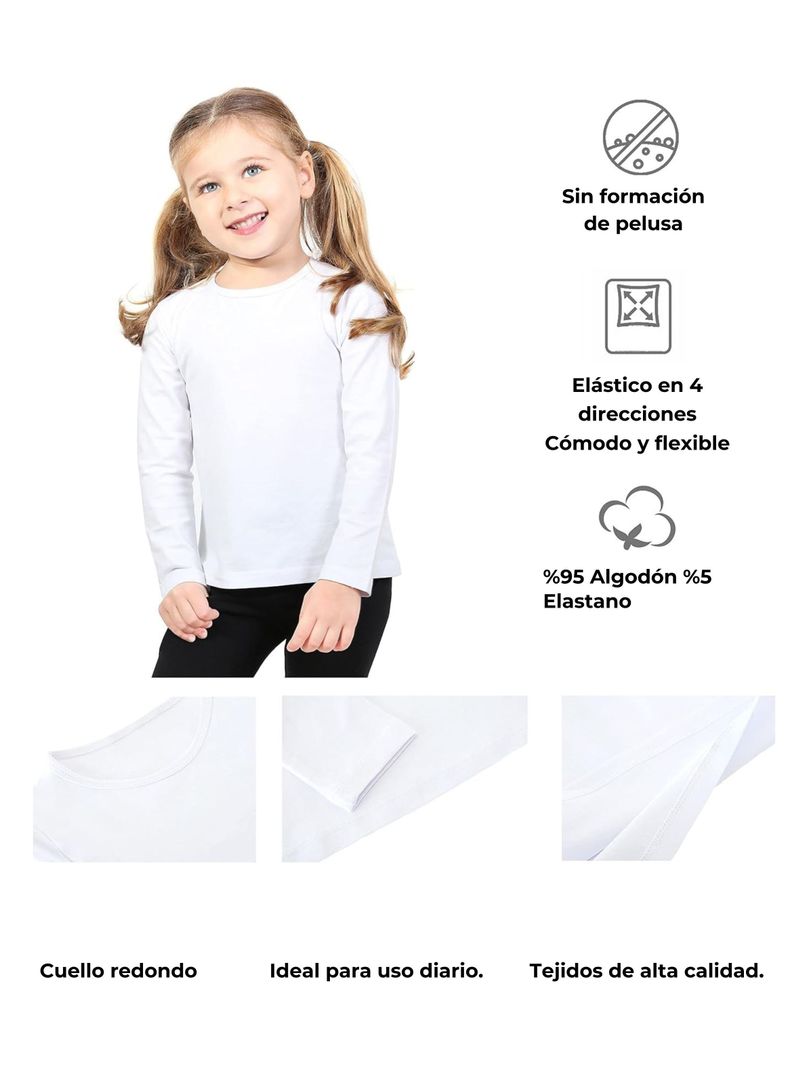 Pack 6 Camisetas Polar Primera Capa Invierno Niña White-5