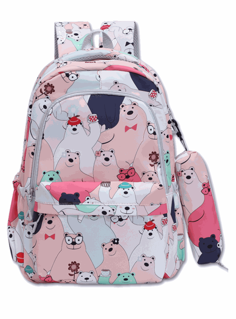 Mochila Escolar 44cm Diseño Estampado Cats and Bears Coral Pink Bears-0