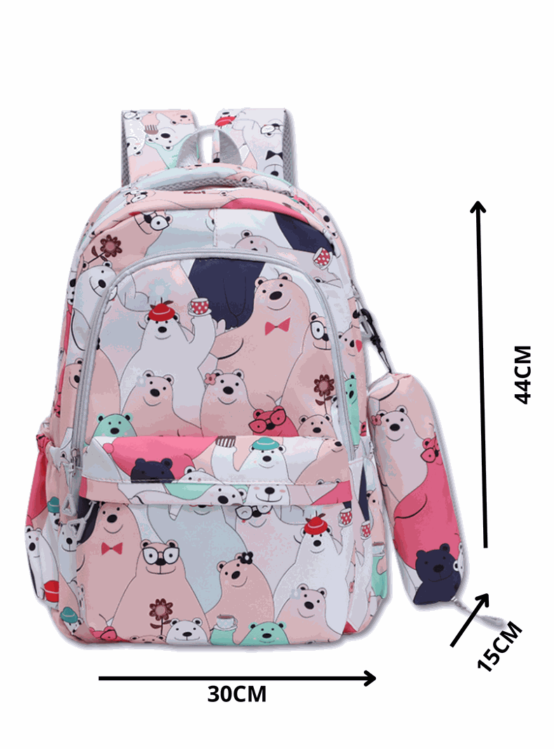 Mochila Escolar 44cm Diseño Estampado Cats and Bears Coral Pink Bears-1