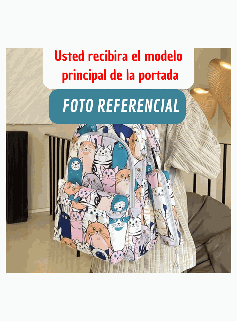 Mochila Escolar 44cm Diseño Estampado Cats and Bears Coral Pink Bears-2