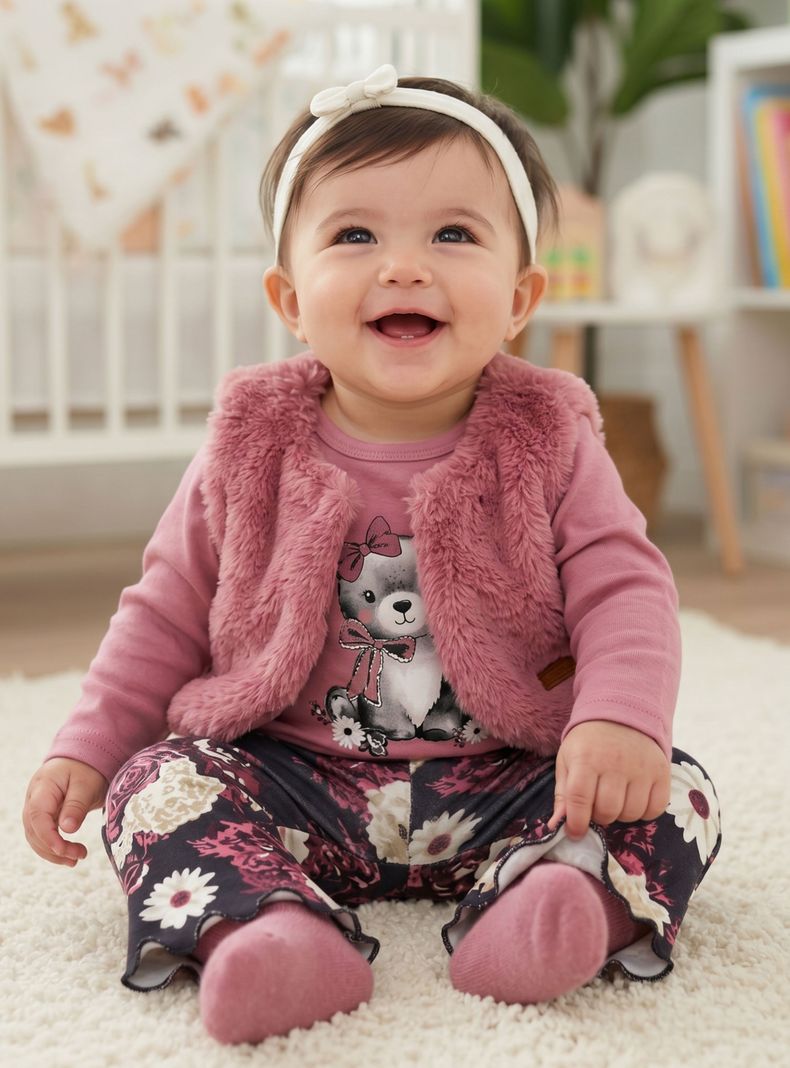 Conjunto Buzo Polera Chaleco 3 Piezas Tedmimak Bebé Niña Beautiful Bunny