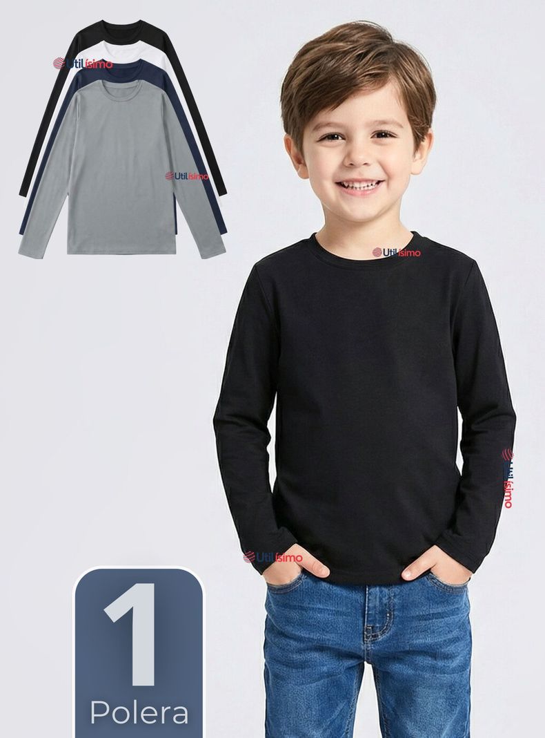 Polera Camiseta Polar Primera Capa Cuello Redondo Manga Larga Colores Surtidos Nino Surtido 5-6 anos