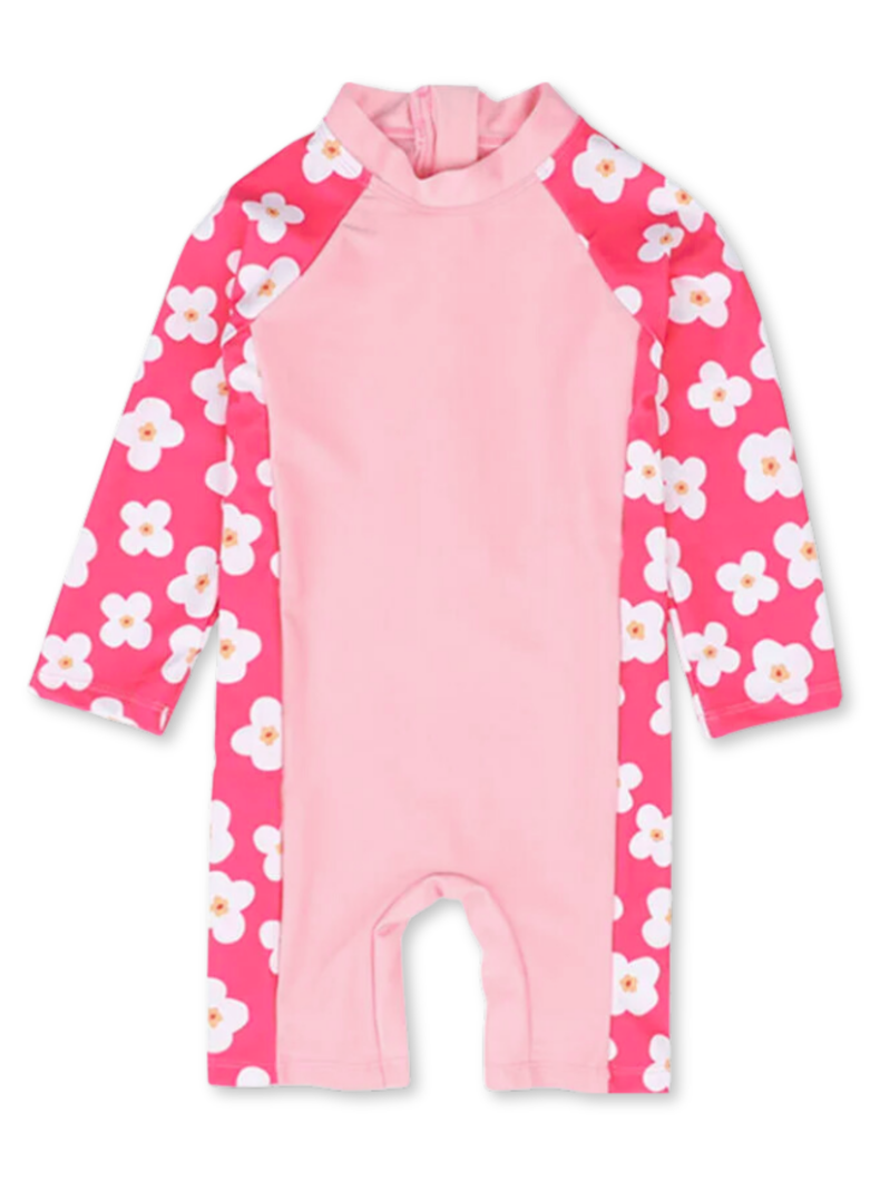 Traje de Baño Enterito Manga Larga Niña Jump Kids Flores Rosa-0