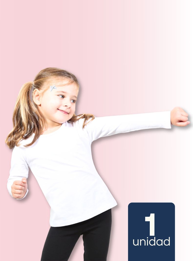 Camiseta Algodón Manga Larga Polera Primera Capa Niña Cuello Redondo Blanca-0