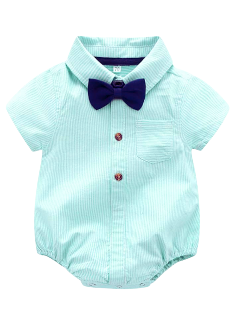 Conjunto de Vestir Niño Body Estilo Camisa y Pantalón Corto 6 a 24 Meses Rayas Verdes-1