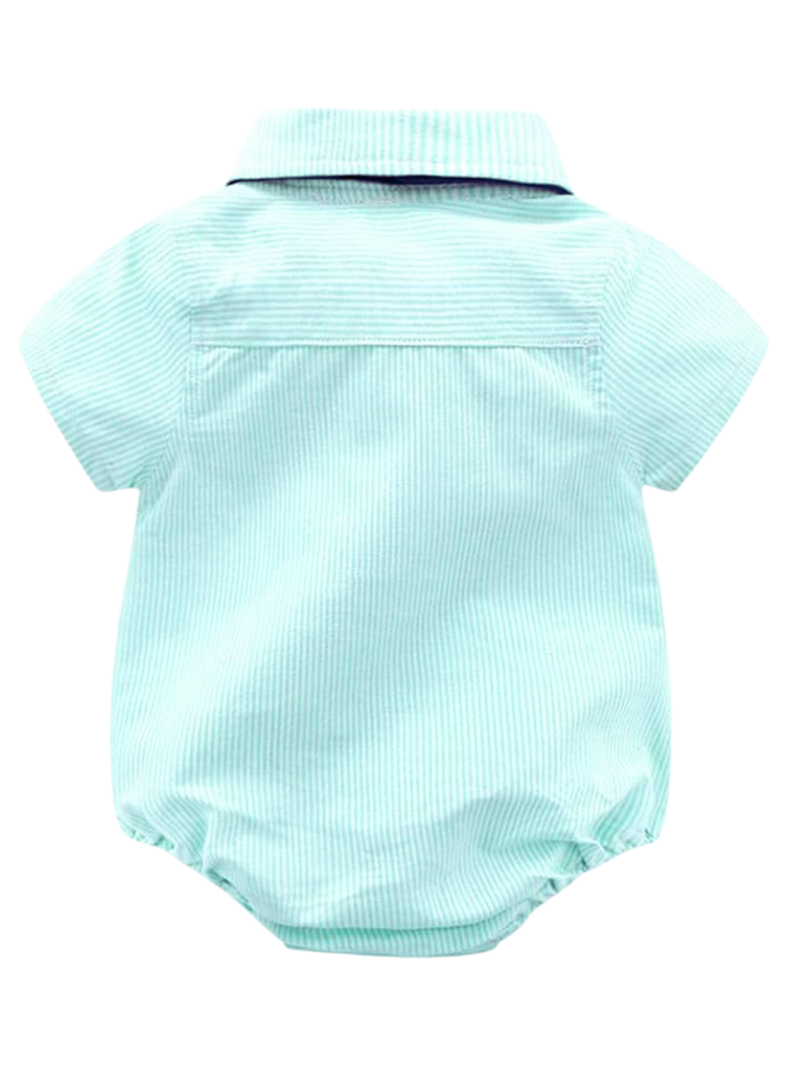Conjunto de Vestir Niño Body Estilo Camisa y Pantalón Corto 6 a 24 Meses Rayas Verdes-5