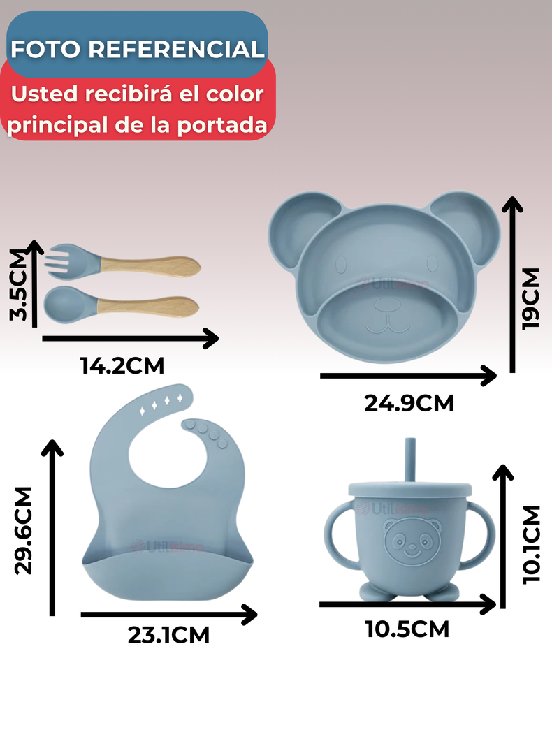 Set De Alimentación Bebé Silicona 6 Piezas Libre BPA Rosa Oscuro-1