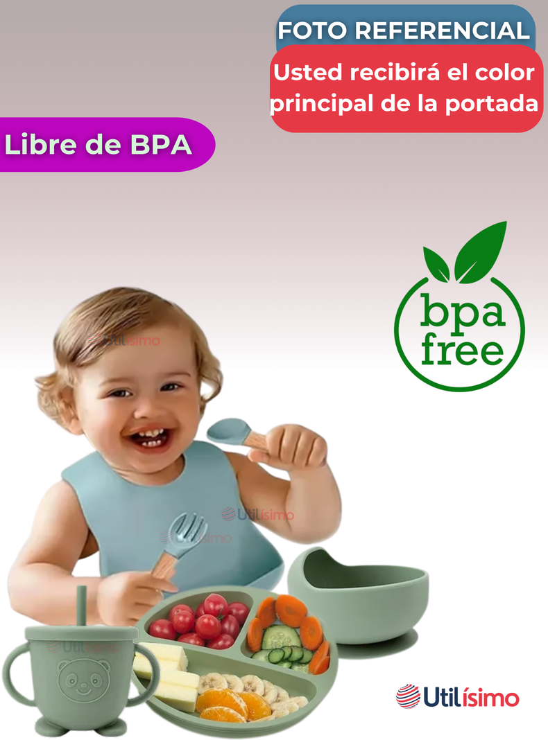 Set De Alimentación Bebé Silicona 6 Piezas Libre BPA Rosa Oscuro-2