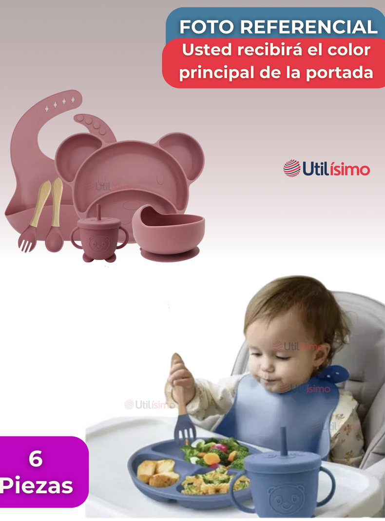 Set De Alimentación Bebé Silicona 6 Piezas Libre BPA Rosa Oscuro-6