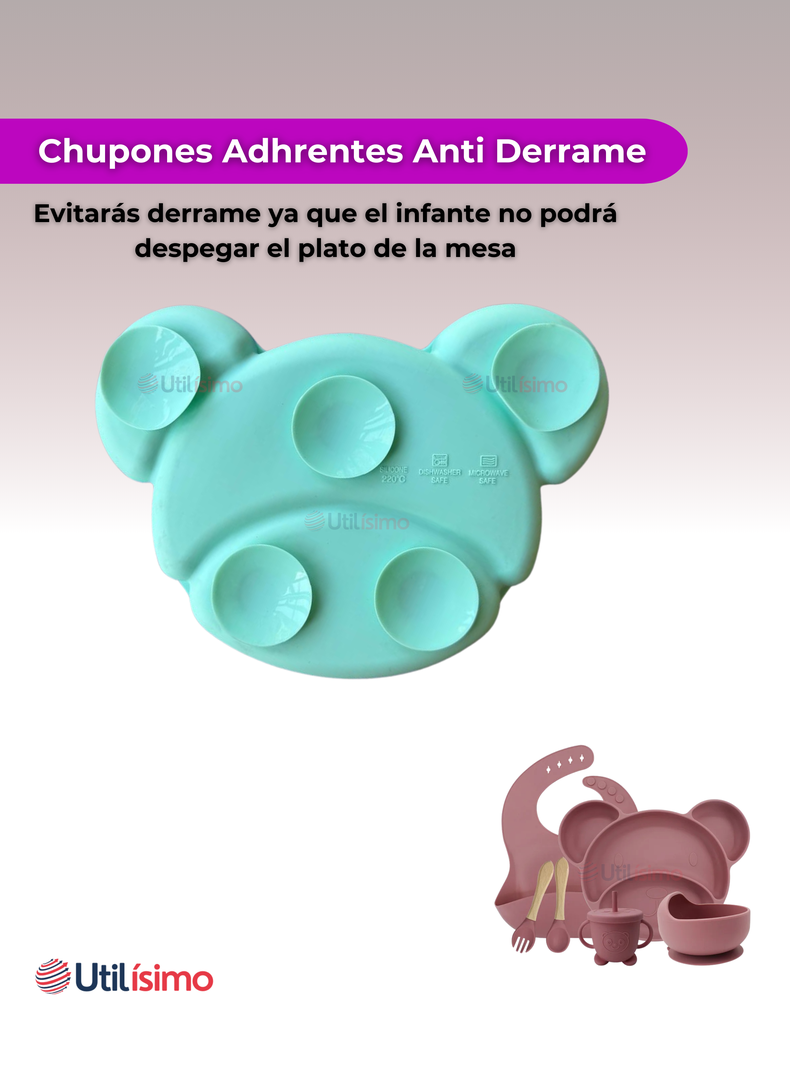 Set De Alimentación Bebé Silicona 6 Piezas Libre BPA Rosa Oscuro-7