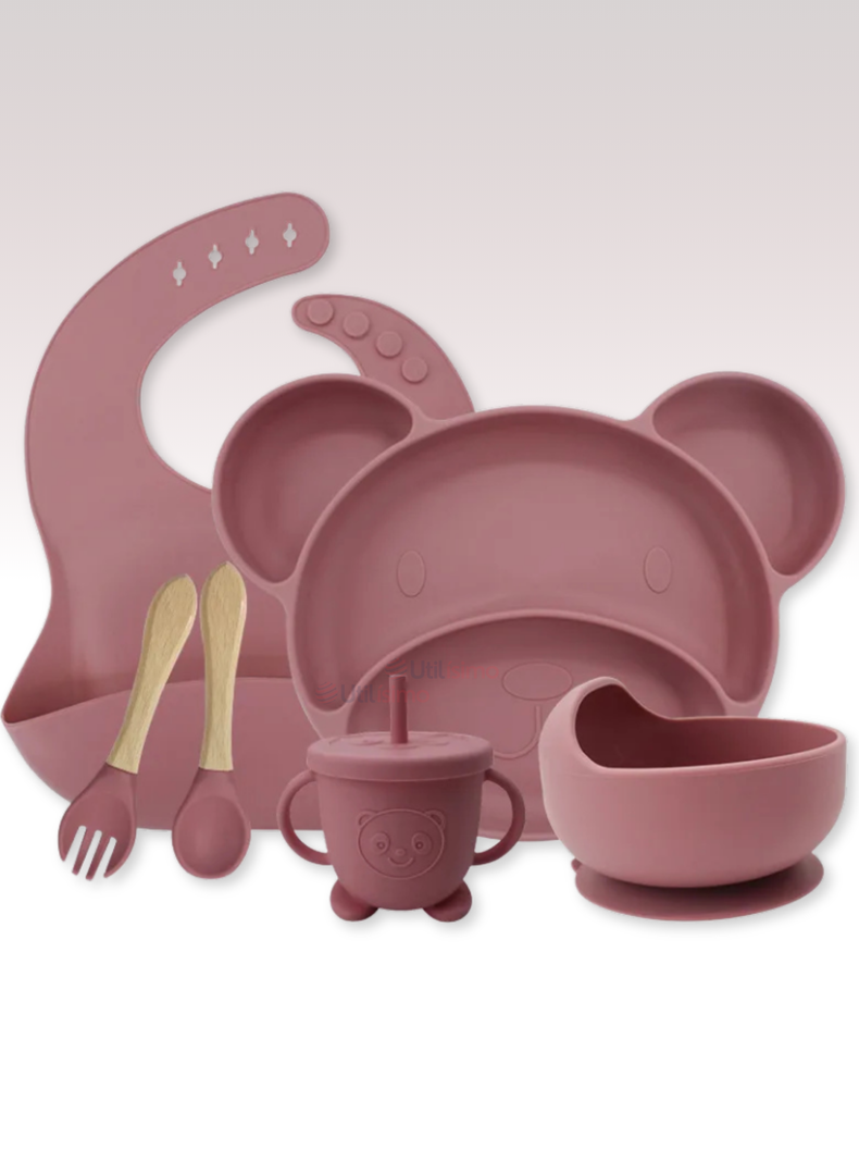 Set De Alimentación Bebé Silicona 6 Piezas Libre BPA Rosa Oscuro-0