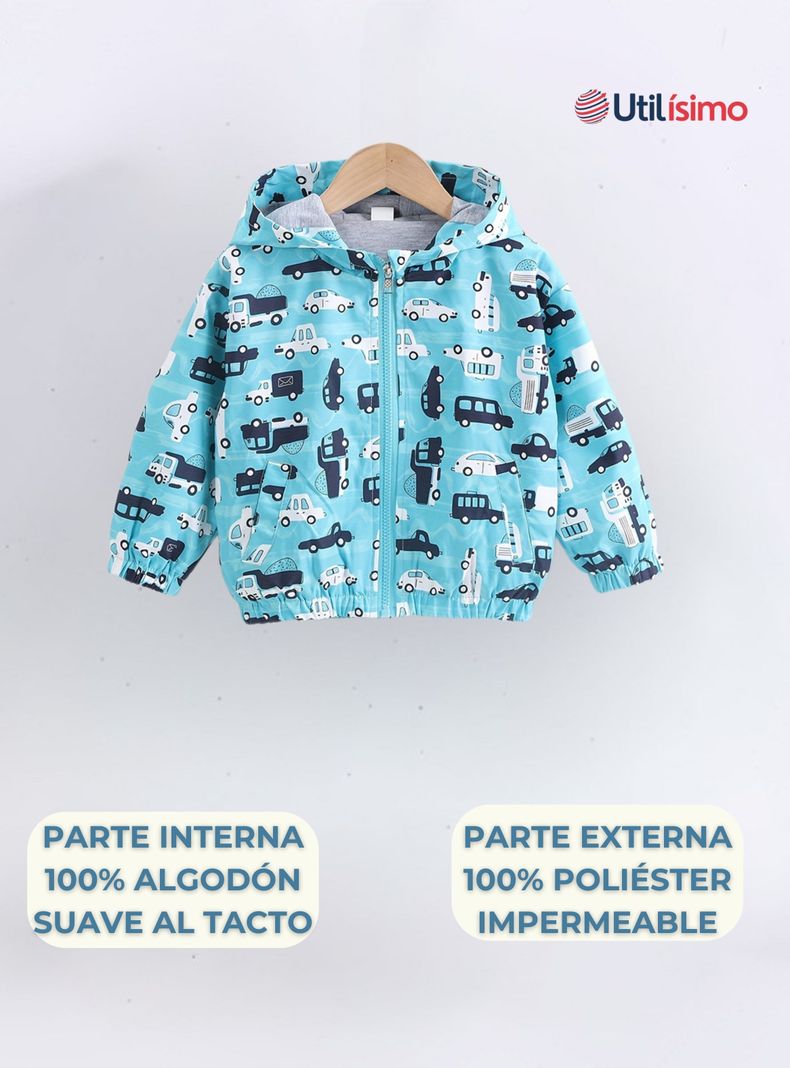 Cortaviento Impermeable Chaqueta Estampado Niño Y Bebé Jump Kids Turquoise Cars-1