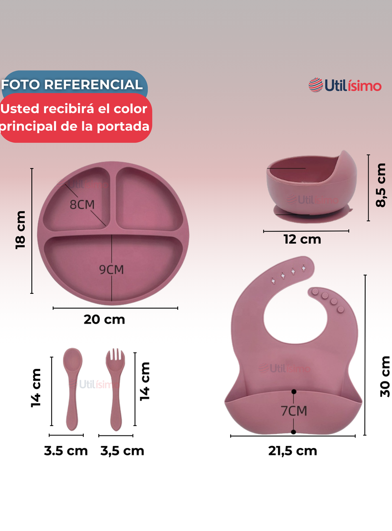 Set De Alimentación Bebé Silicona 5 Piezas Libre BPA Rosa Claro-1
