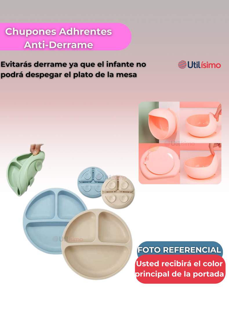 Set De Alimentación Bebé Silicona 5 Piezas Libre BPA Rosa Claro-3
