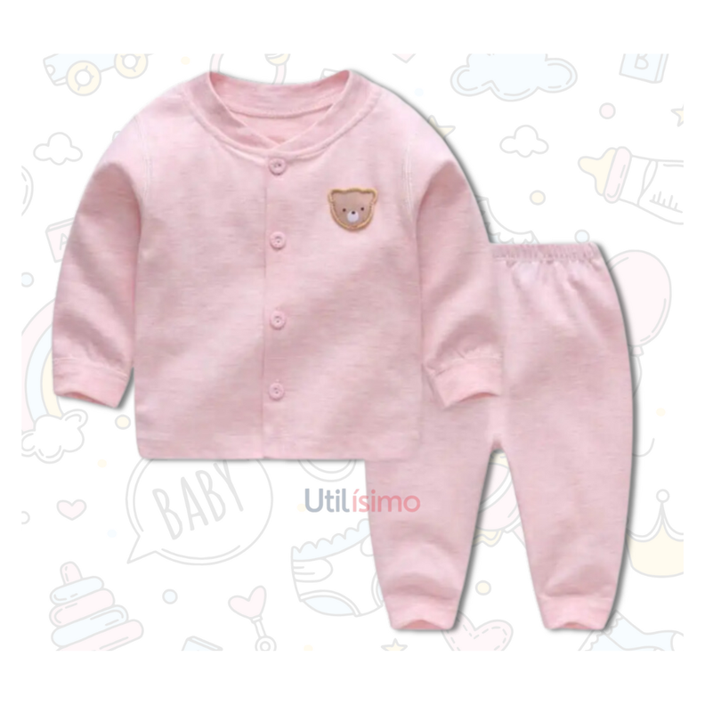 Set 2 Piezas Pijama Niña Oso Rosa Jump Kids 100% Algodón-1