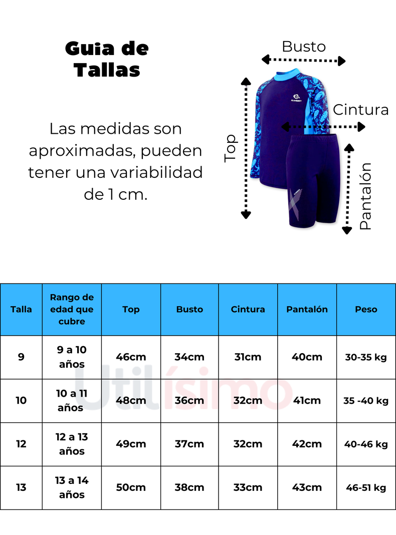 TRAJE DE BAÑO 2 PIEZAS MANGA LARGA NIÑO JUMP KIDS AZUL OSCURO -2