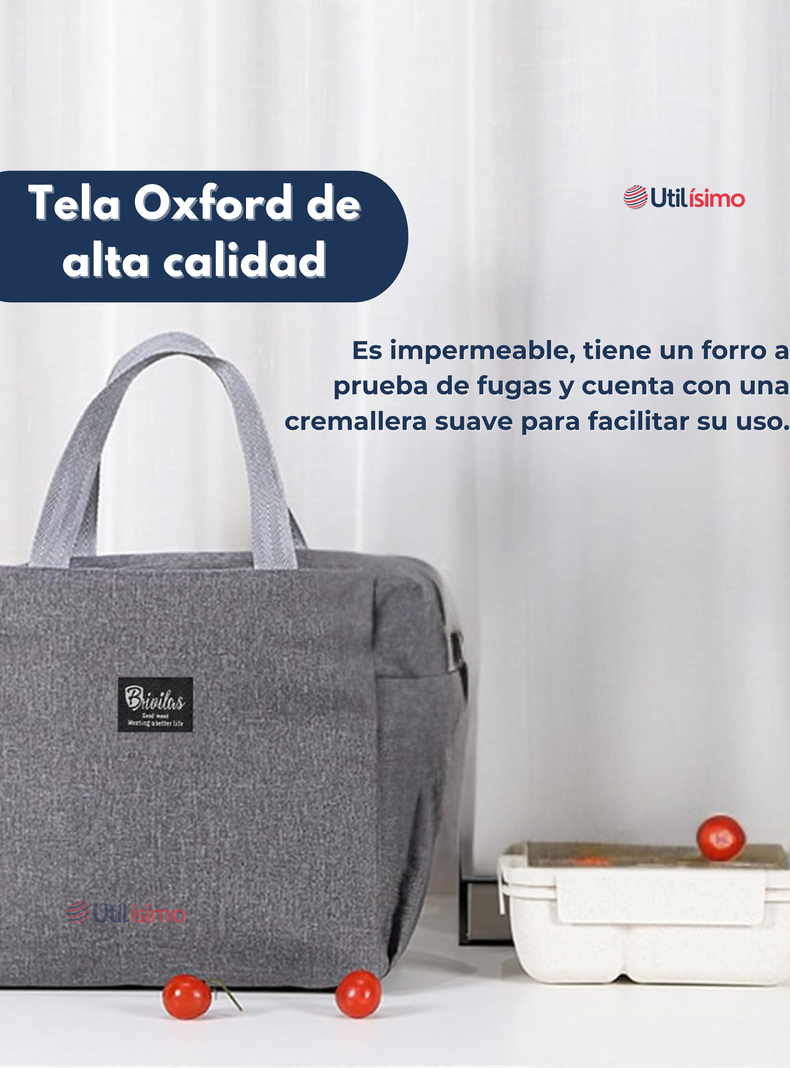 Lonchera Térmica Portátil Tela Oxford De Gran Capacidad con Aislamiento Gris-1