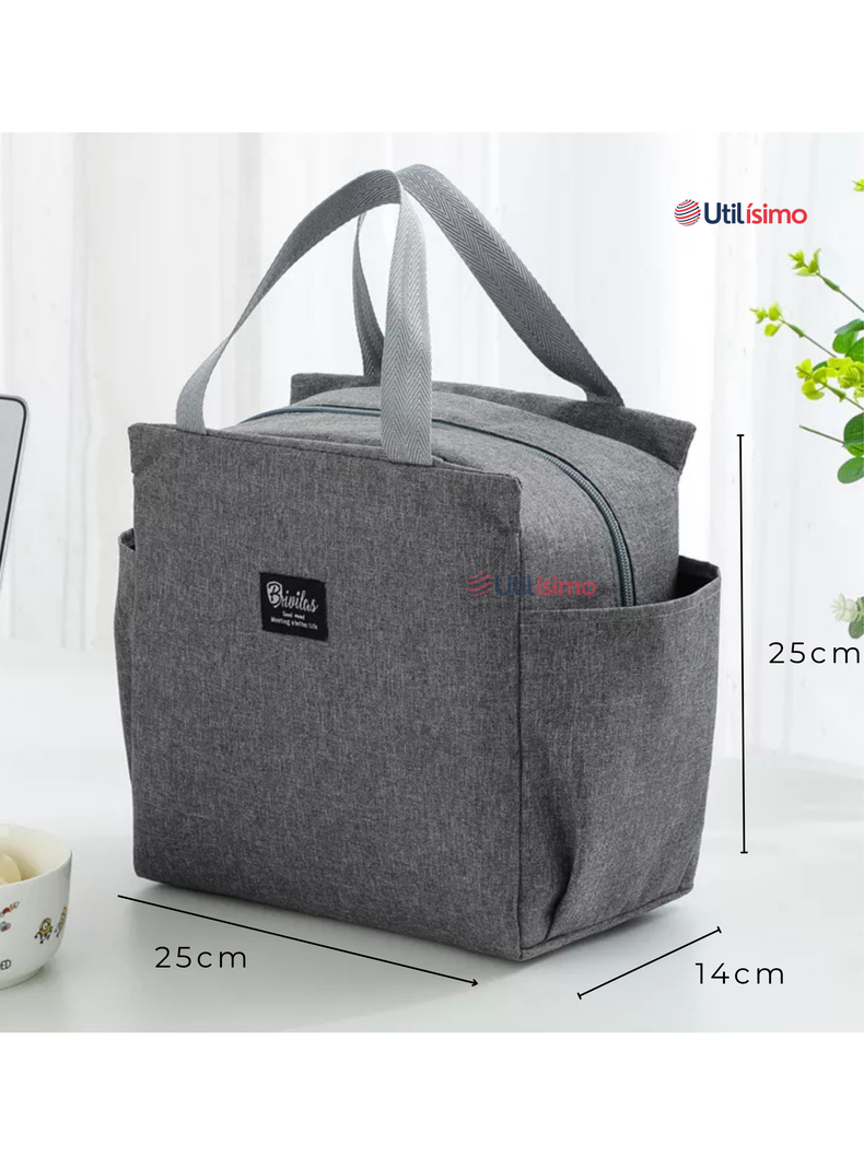 Lonchera Térmica Portátil Tela Oxford De Gran Capacidad con Aislamiento Gris-2