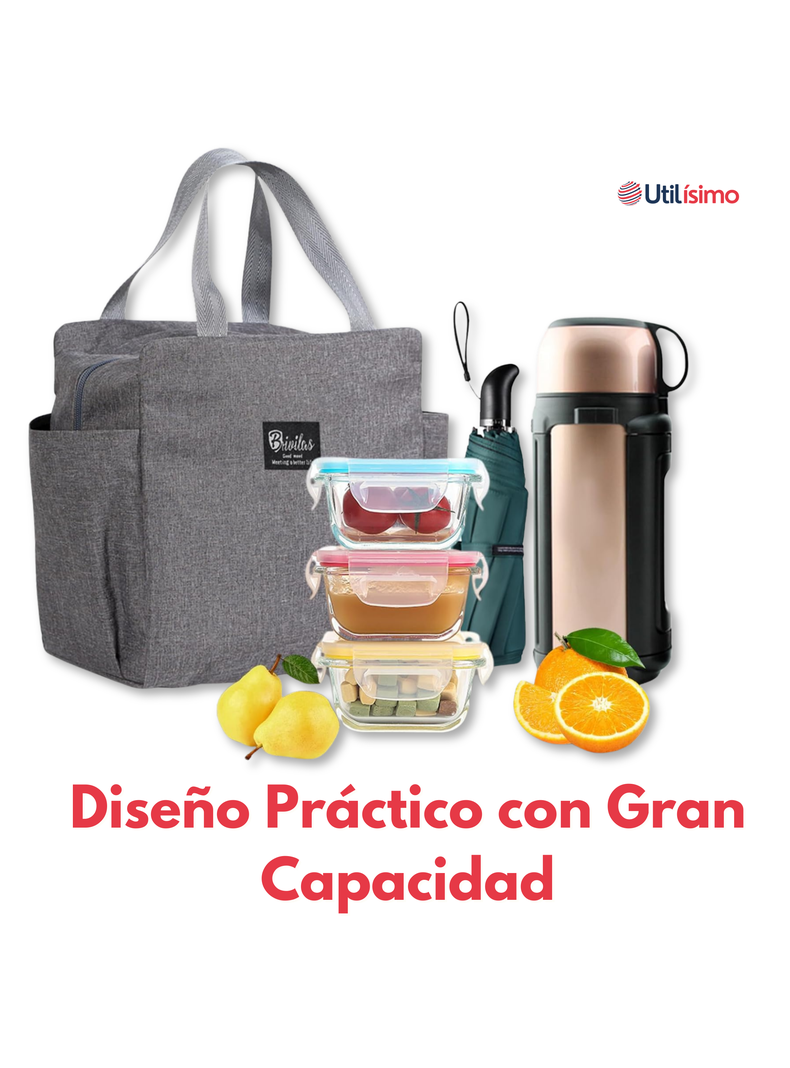 Lonchera Térmica Portátil Tela Oxford De Gran Capacidad con Aislamiento Gris-3