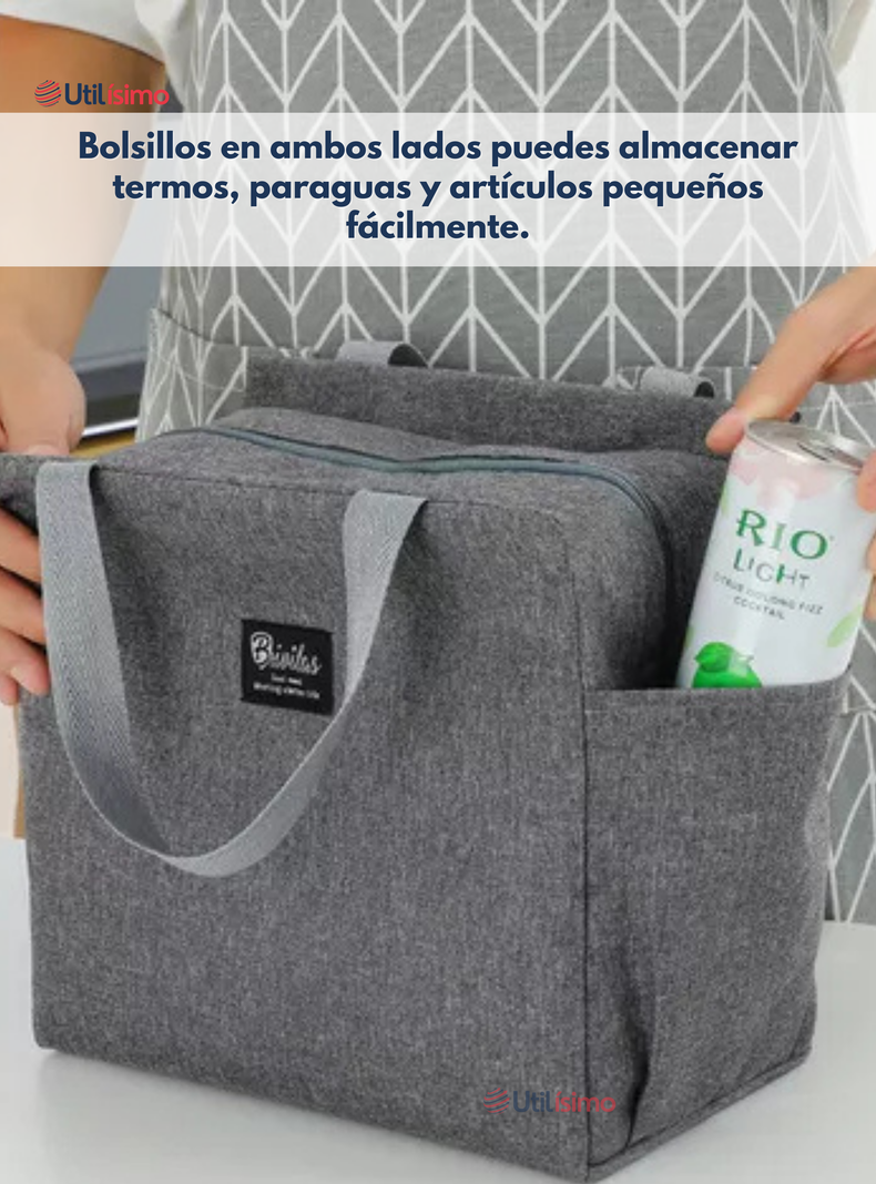 Lonchera Térmica Portátil Tela Oxford De Gran Capacidad con Aislamiento Gris-5