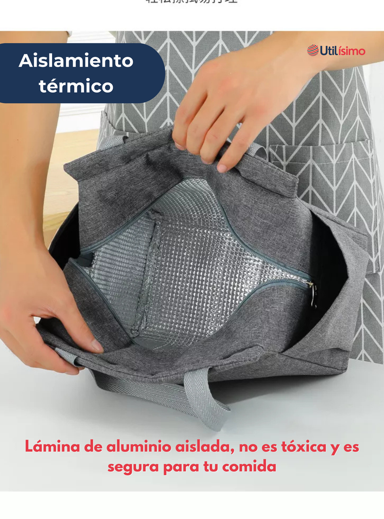 Lonchera Térmica Portátil Tela Oxford De Gran Capacidad con Aislamiento Gris-6
