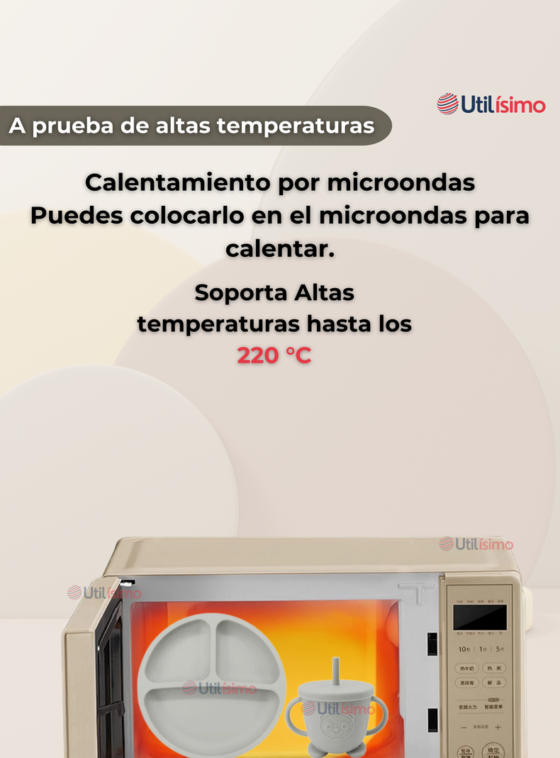 Set De Alimentación Bebé Silicona Con Vaso 5 Piezas Libre BPA Gris-2