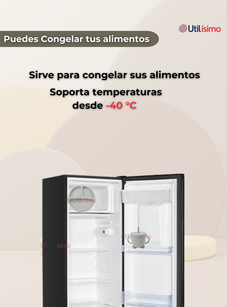 Set De Alimentación Bebé Silicona Con Vaso 5 Piezas Libre BPA Gris-4
