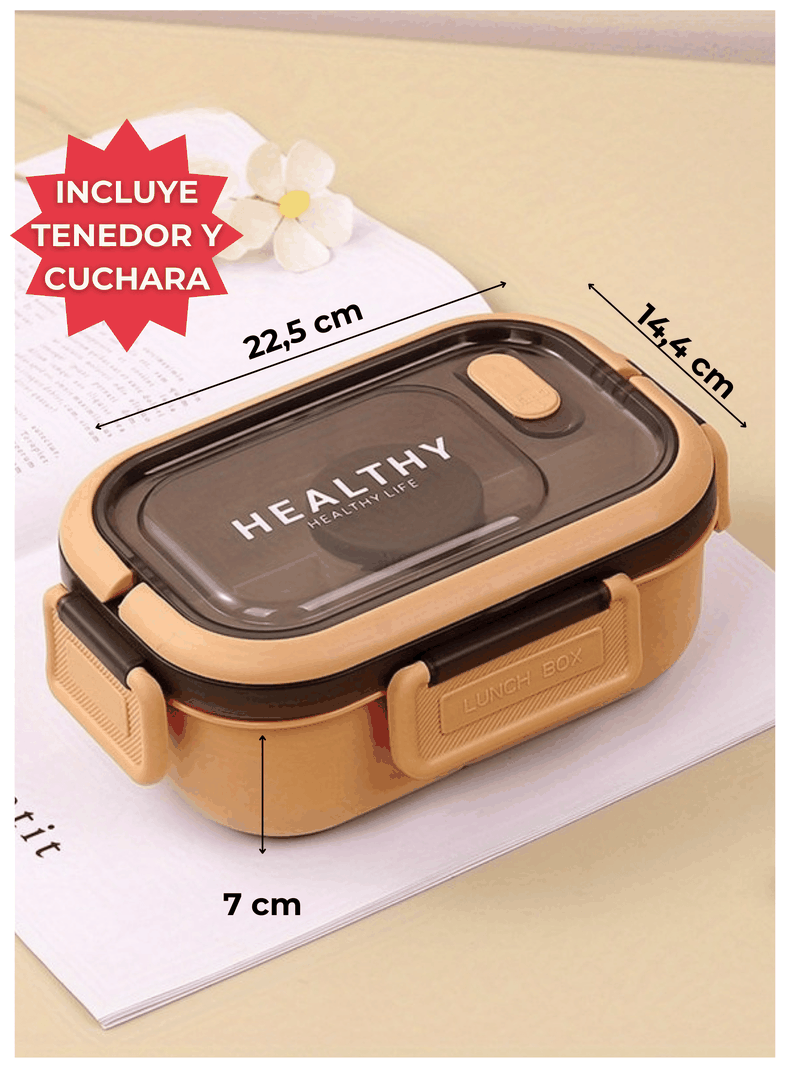 Fiambrera Contenedor 1200 Ml Táper Hermético + Salsera Plástico Beige-1