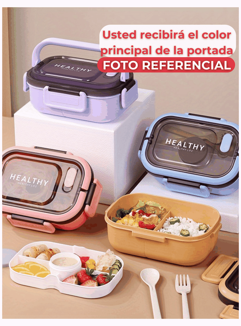 Fiambrera Contenedor 1200 Ml Táper Hermético + Salsera Plástico Beige-2