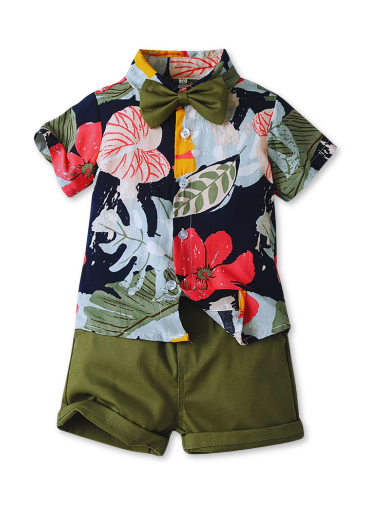 Conjunto de Vestir Hawaiano Manga Corta Niño 1 a 5 Años Gris Hawai-0