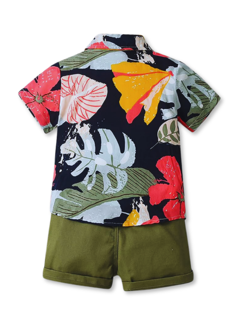 Conjunto de Vestir Hawaiano Manga Corta Niño 1 a 5 Años Gris Hawai-1